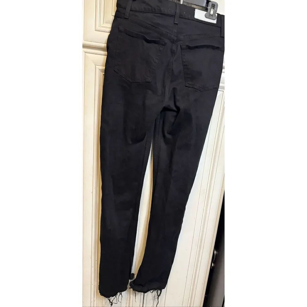 Re/Done Women's Button Fly Frayed High Rise Skinny Bootcut Jeans Washed Black 27